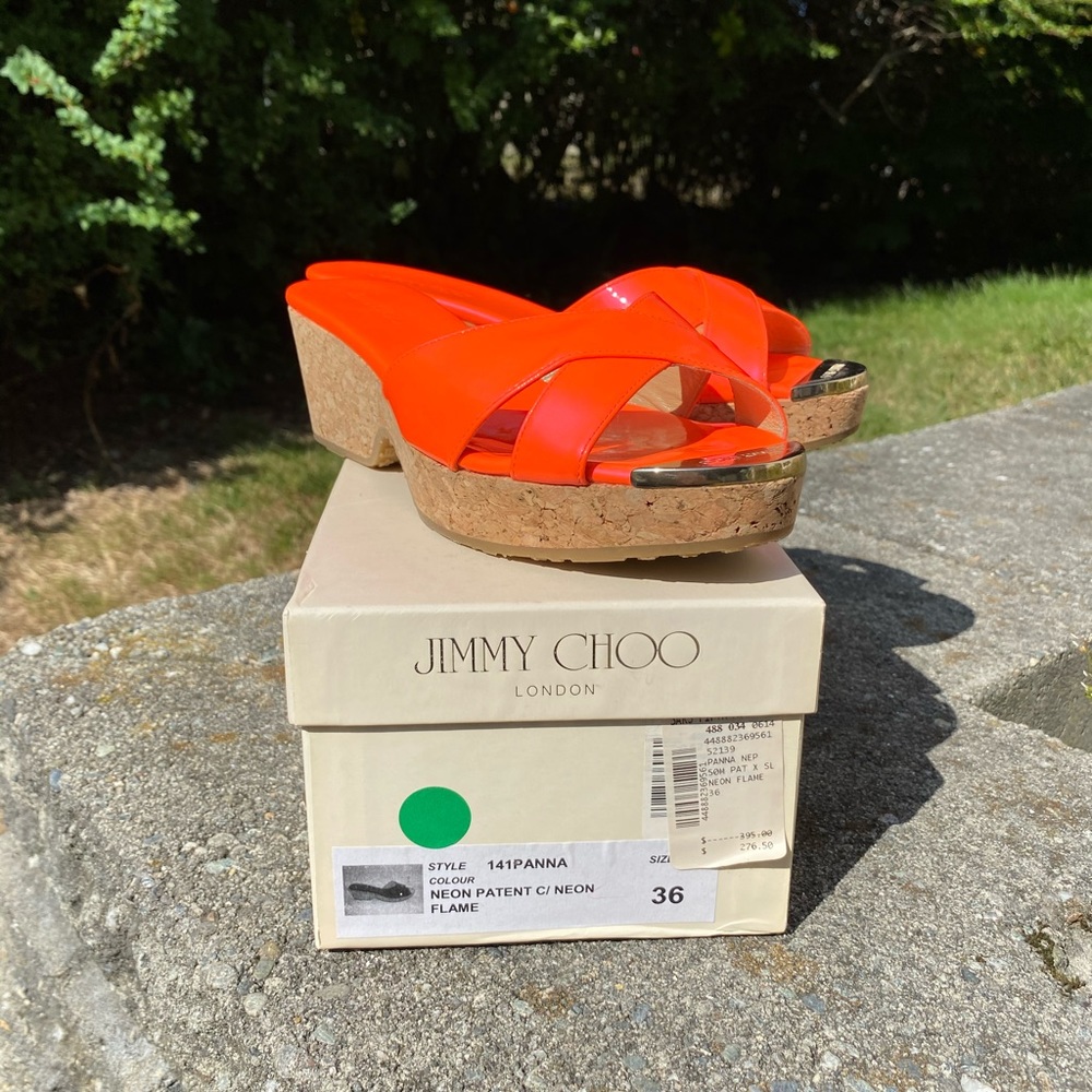 jimmy choo neon orange platform sandals